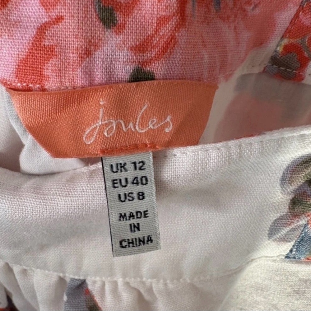 Joules Midi Dress Wide Strap Summer Floral Cotton Linen Lined Women's 12 - Picture 9 of 10